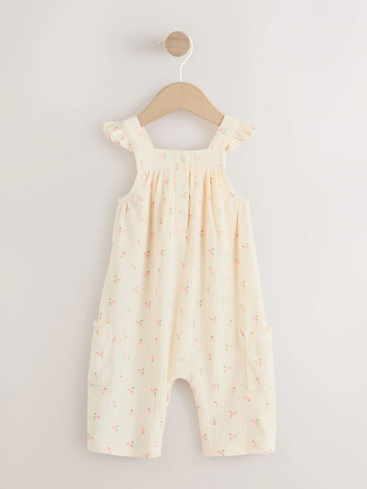 |BabyGirl| Macacão Infantil Branco Floral De Pernas Compridas Em Malha Jersey (0 meses a 3 anos)