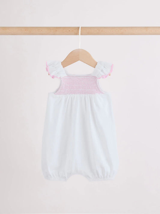 |BabyGirl| Conjunto Com 2 Macacões De Bebê Em Malha Jersey Rosa Com Babados Florais Nos Ombros