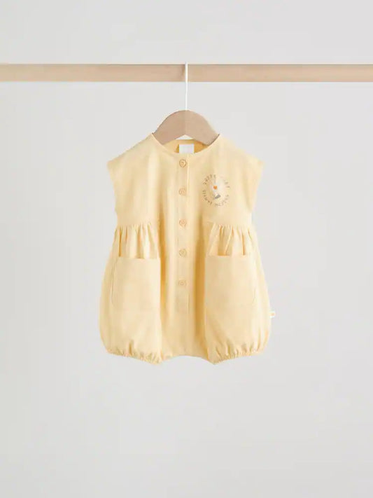 |BabyGirl| Conjunto De 3 Macacões De Bebê Amarelos Com Estampa Floral e Botões