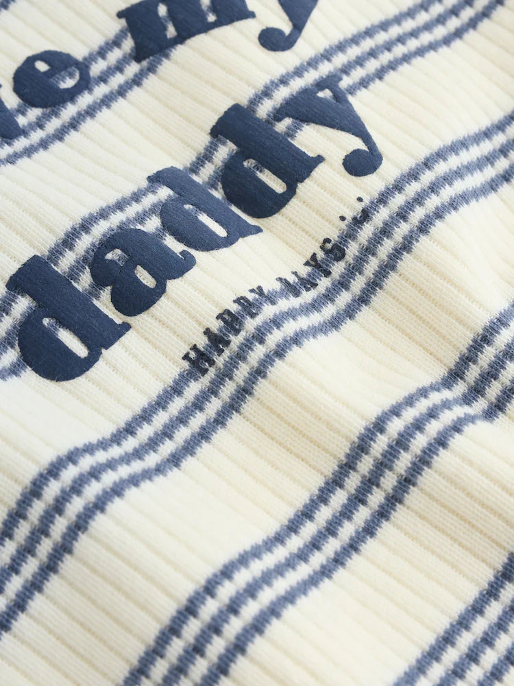 |BabyGirl| Macacão Infantil Listrado Azul Com a Frase "Eu Amo Meu Papai"