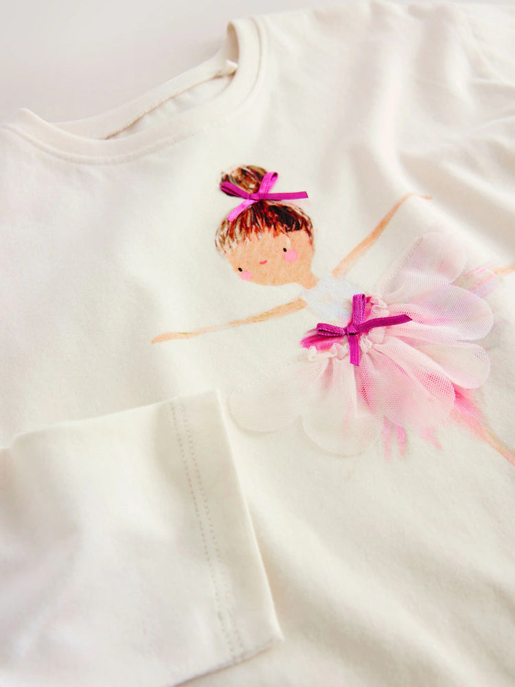|Girl| Camiseta Bailarina Manga Comprida Crua (3 meses a 7 anos)
