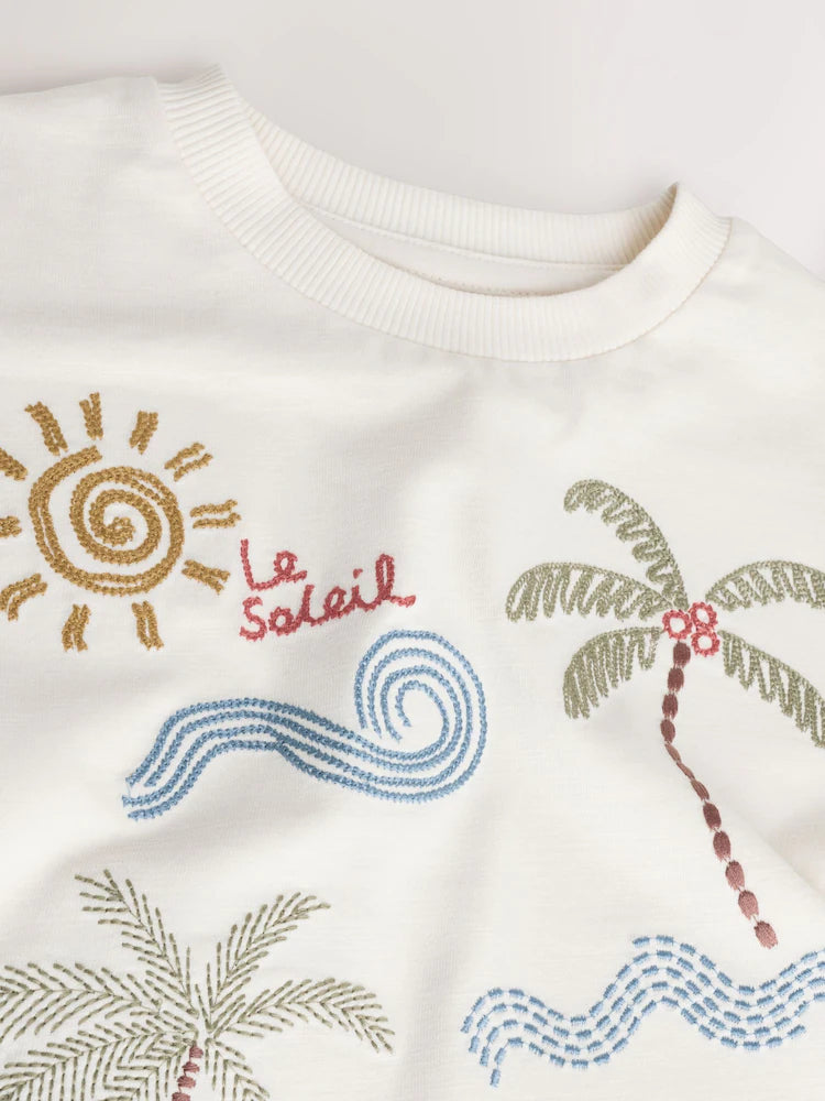|Boy| Camiseta De Manga Curta Com Aplique De Palmeiras Em Tons Neutros (3 meses a 7 anos)