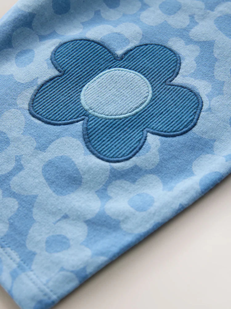 |Girl| Calças Barril Com Detalhes De Flores Azuis (3 meses a 7 anos)