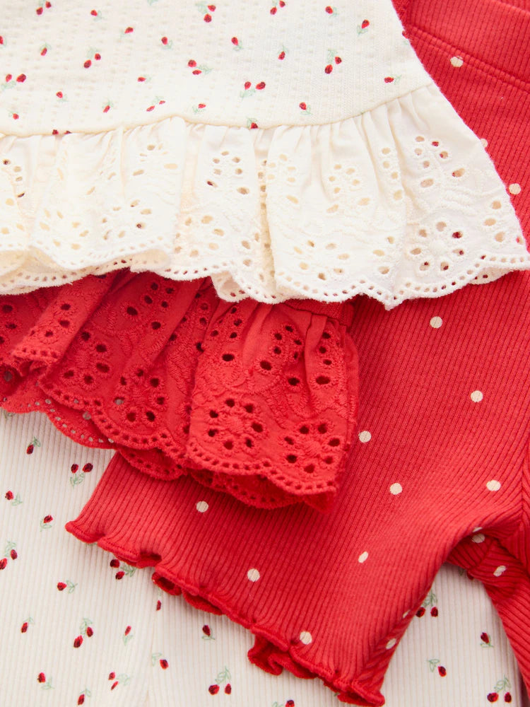|Girl| Kit com 2 Conjuntos de Regata e Shorts Vermelho e Branco (3 meses a 7 anos)