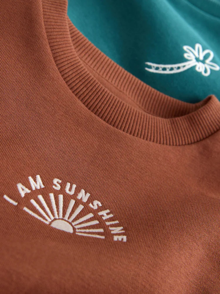 |Boy| Conjunto De Moletom Com Gola Redonda e Shorts Nas Cores Marrom Ferrugem e Verde-azulado (3 meses a 7 anos)