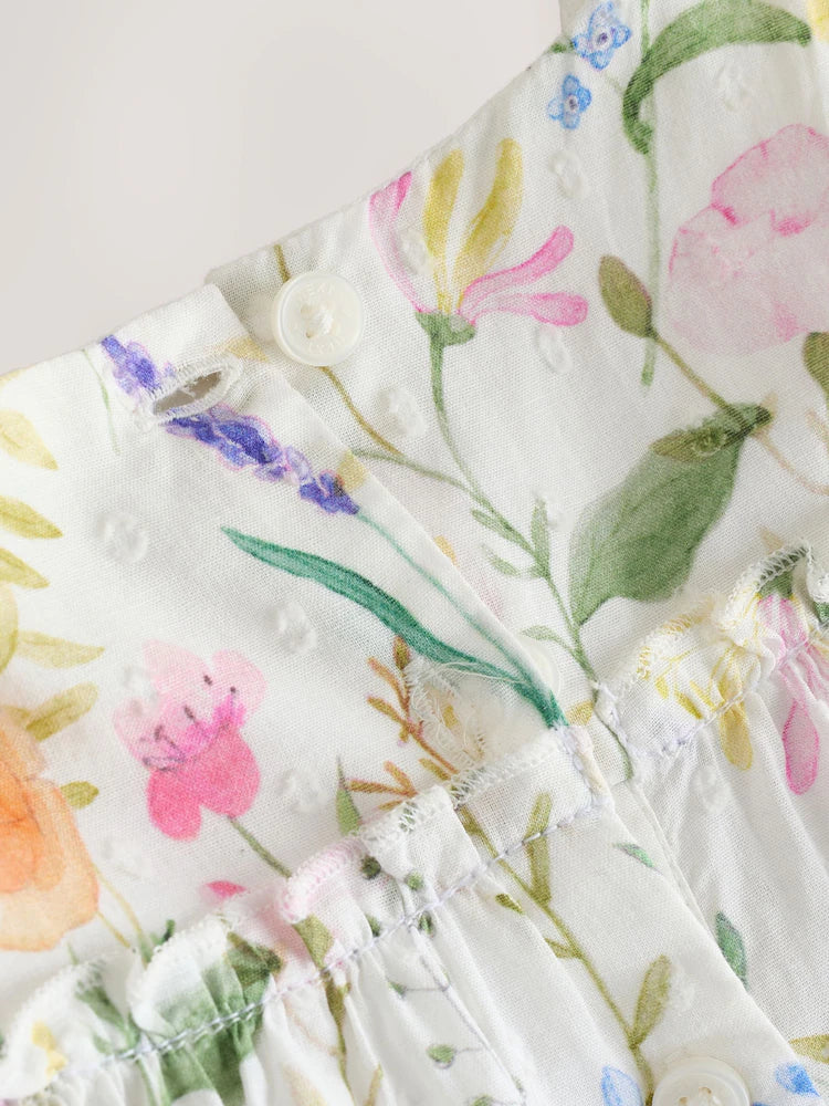 |BabyGirl| Conjunto De Vestido e Calcinha De Tecido Plano Com Estampa Floral Branca Para Bebê (0 meses a 2 anos)