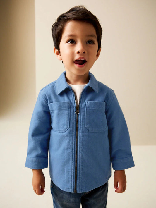 |Boy| Sobretudo Azul Em Denim Escovado Com Zíper (3 meses a 7 anos)