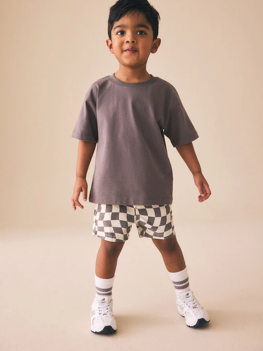 |Boy| Calções De Vestir Com Padrão Xadrez Cinza/Branco (3 meses a 7 anos)