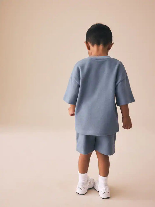 |Boy| Conjunto De Camiseta De Manga Curta e Shorts Texturizados Azul Claro (3 meses a 7 anos)