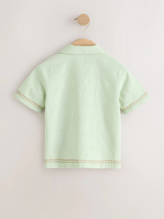 |Boy| Camisa De Manga Curta Com Bordado Safari Verde Menta (3 meses a 7 anos)