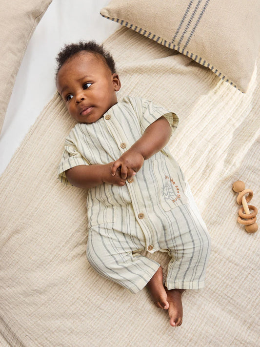 |BabyBoy| Macacão Curto para Bebê com Listras Monocromáticas (0 meses a 3 anos)