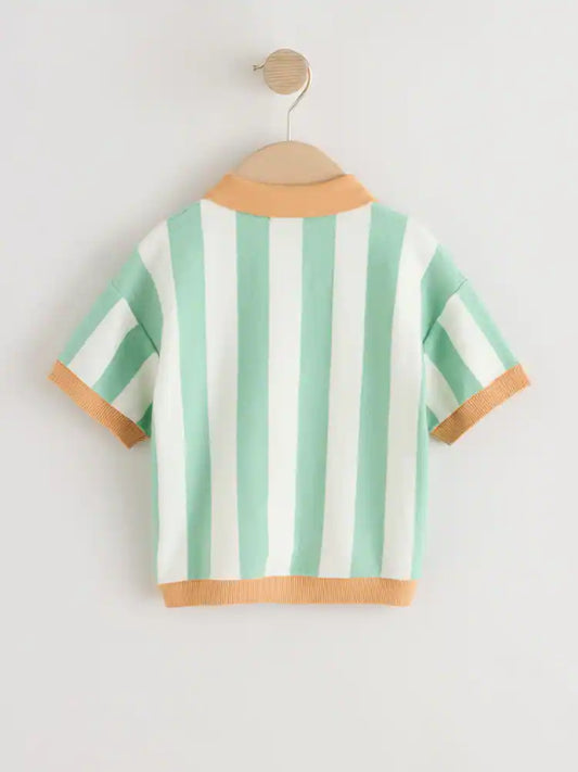 |Boy| Camisa Polo De Malha Com Botões e Estampa De Croissant Nas Cores verde e Laranja (3 meses a 7 anos)