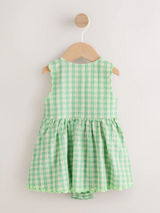 |BabyGirl| Vestido Infantil Verde Xadrez Com Body Integrado (0 meses a 2 anos)