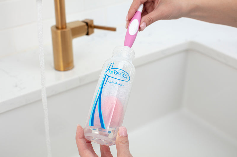 Brown's Options Escova para mamadeiras e tetinas perto da pia Alça antiderrapante sem BPA rosa