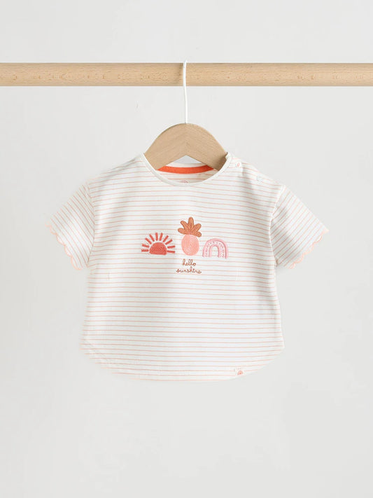 |BabyGirl| Conjunto De 2 Peças Para Bebê: Blusa De Manga Curta e Calça Legging Pantalona Na Cor cru (0 meses a 2 anos)