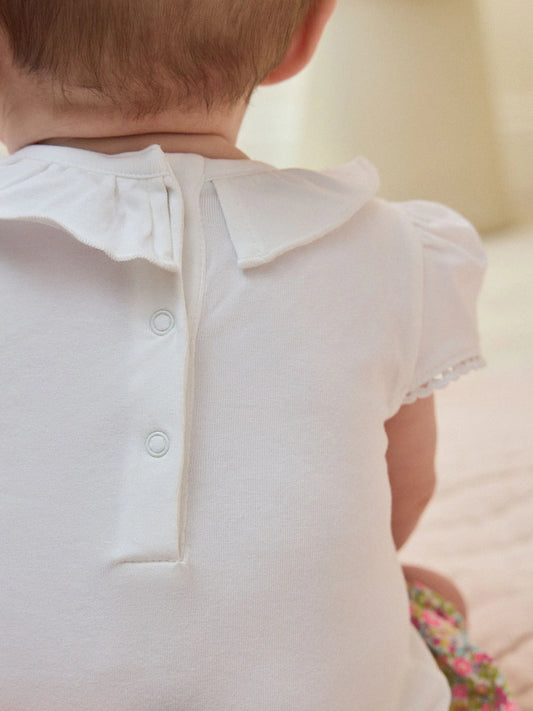 |BabyGirl| Conjunto De Bebê Com Estampa De Coelhinho Branco, Blusa De Manga Curta e Shorts (2 peças, 0 meses a 2 anos)
