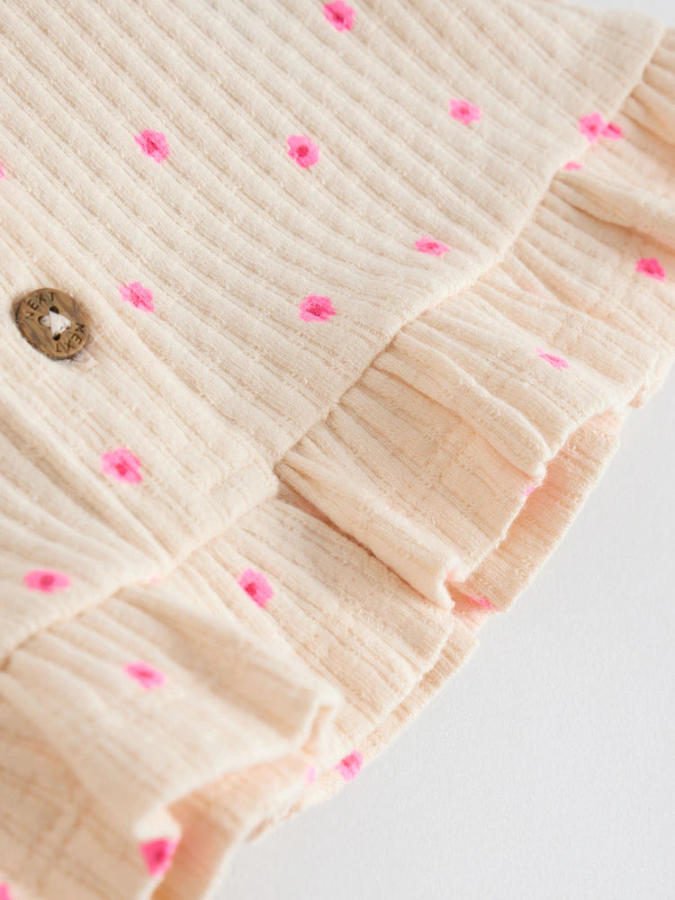 |BabyGirl| Conjunto De 2 Peças Para Bebê Com Blusa Canelada Rosa Com Estampa Floral e Calça pantalona (0 meses a 2 anos)