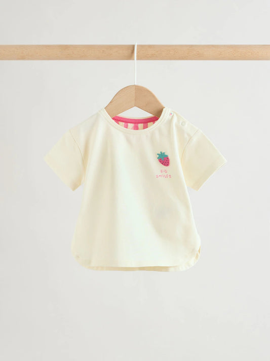 |BabyGirl| Conjunto De 2 Peças Para Bebê, Composto Por Blusa De Manga Curta e Calça Legging na cor branca com estampa de frutas vermelhas (0 meses a 2 anos)