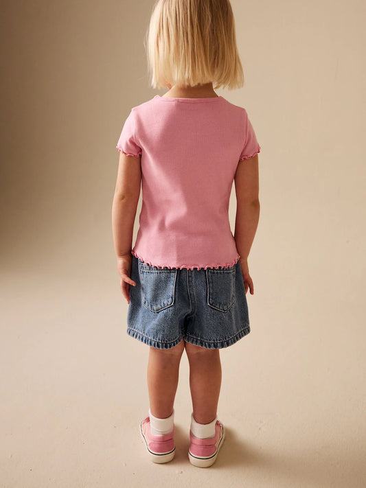 |Girl| Camiseta Canelada De Manga Curta Com Estampa De Tomate Rosa (3 meses a 7 anos)