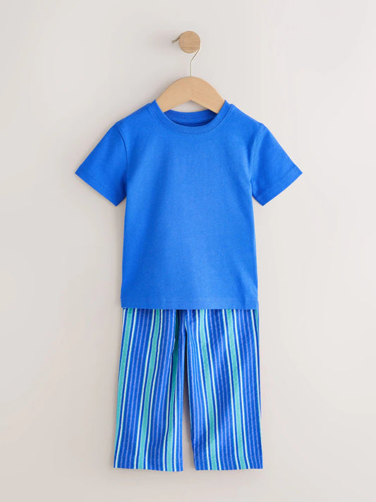 |Boy| Conjunto De 2 Pijamas De Manga Curta e Perna Comprida Com Listras Azuis e Verdes (tamanhos de 9 meses a 12 anos)