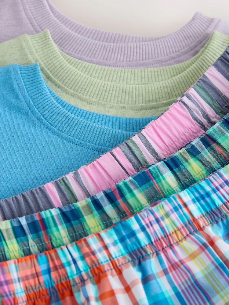 |Boy| Conjunto De 3 Pijamas Curtos Xadrez Azul/Verde/Roxo (9 meses a 12 anos)
