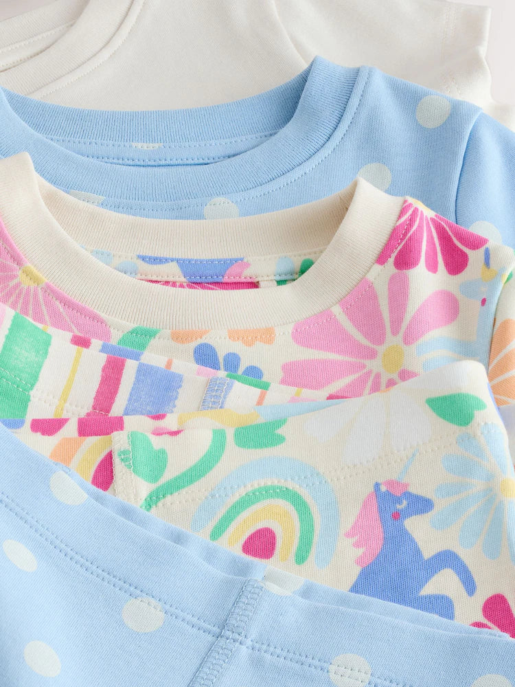 |Girl| Kit com 3 Pijamas Curtos de Unicórnio com Estampa Floral Rosa (9 meses a 12 anos)