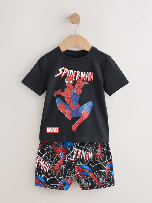 |Boy| Conjunto Com 3 Pijamas Curtos Do Homem-Aranha Nas Cores Preto e Vermelho (12 meses a 10 anos)
