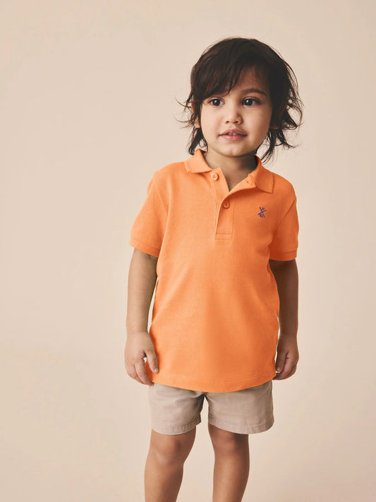 |Boy| Camisa Polo Laranja Brilhante De Manga Curta (3 meses a 7 anos)