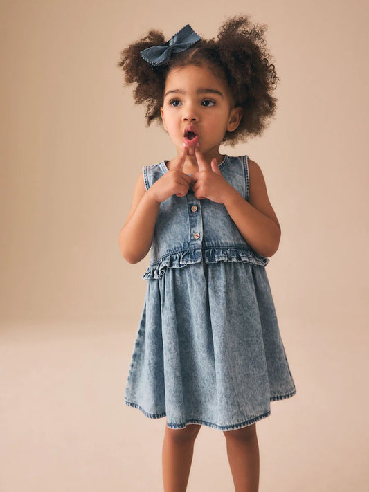 |Girl| Vestido Peplum Sem Mangas Em Jeans (3 meses a 8 anos)