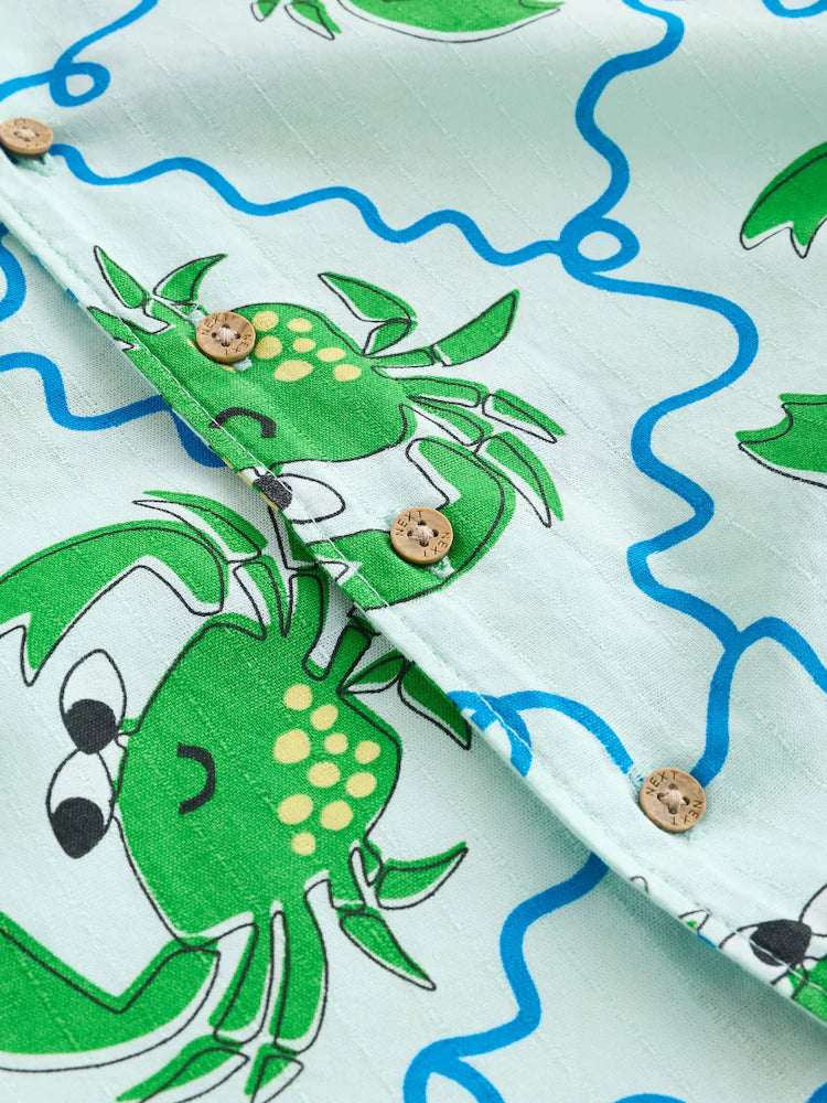 |Boy| Conjunto De Camisa e Camiseta De Manga Curta Com Estampa De Caranguejo Azul Claro (6 meses a 7 anos)