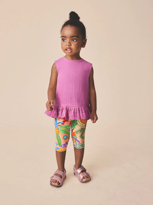 |Girl| Calça Legging Cropped Com Estampa De Frutas Rosa (3 meses a 7 anos)