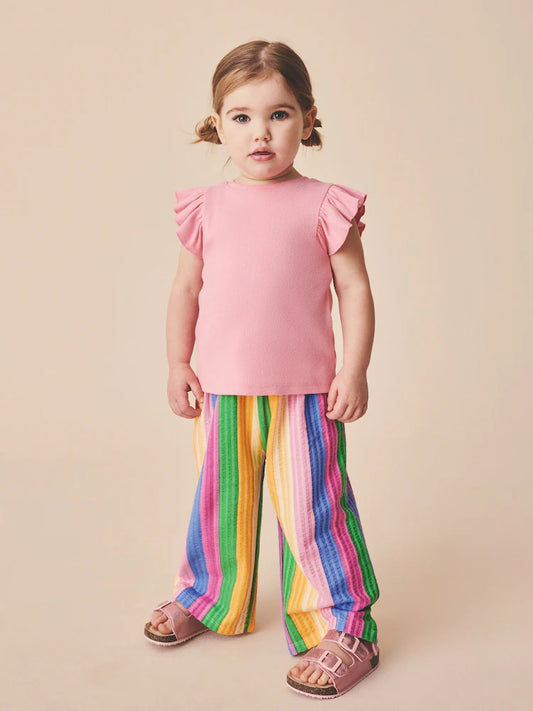 |Girl| Calças De Perna Larga Com Listras Rosa Arco-íris (3 meses a 7 anos)