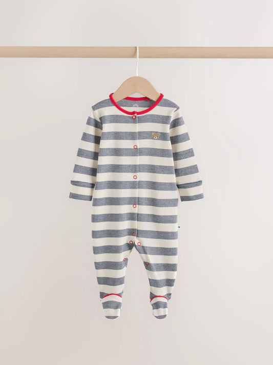 |BabyBoy| Conjunto De 3 Macacões De Dormir Para Bebê Com Listras Azuis e Vermelhas (0 meses a 2 anos)