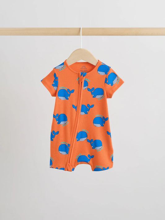 |BabyBoy| Conjunto Com 3 Macacões Para Bebês Nas Cores Azul e Amarelo Com Zíper Duplo (0 meses a 3 anos)