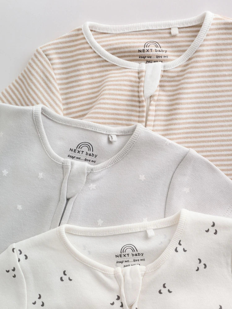 |BabyBoy| Conjunto De 3 Macacões Para Bebê Nas Cores Bege e Branco (0 meses a 3 anos)