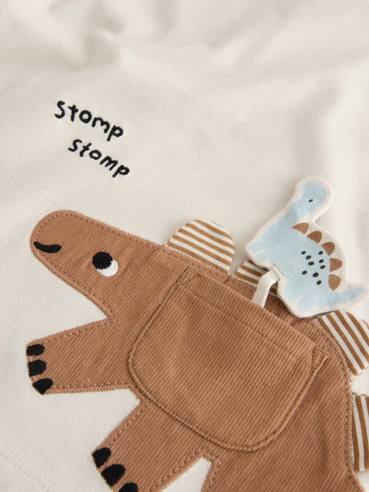 |Boy| Camiseta Interativa De Manga Curta com Estampa De Dinossauro Creme (3 meses a 7 anos)