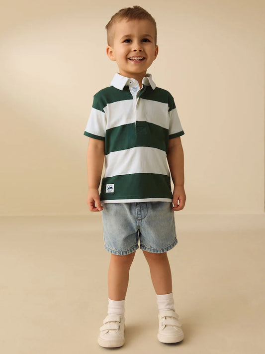 |Boy| Camisa Polo De Rugby De Manga Curta Verde/Branca (3 meses a 7 anos)