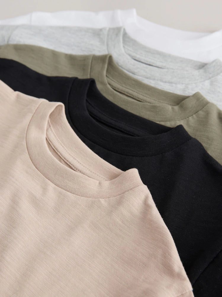 |Boy| Pacote Com 5 Camisetas De Manga Curta Nas Cores Preto/Cinza/Bege/Verde/Branco (3 meses a 7 anos)