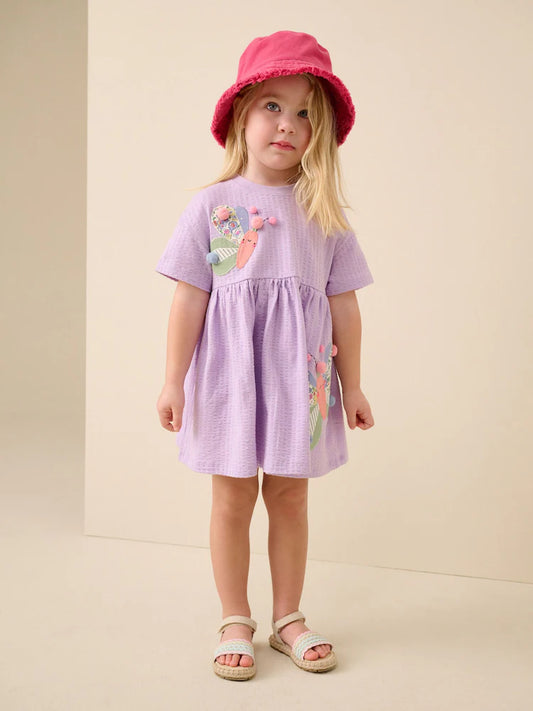 |Girl| Vestido de Malha Lilás com Estampa de Borboletas (3 meses a 7 anos)