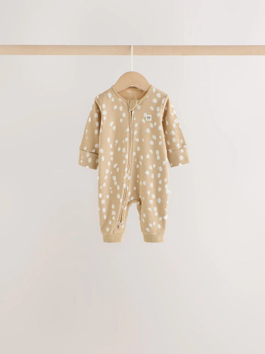 |BabyGirl| Kit com 4 Macacões de Bebê com Estampa de Animal (Marrom) e Zíper Bidirecional (0 meses a 3 anos)