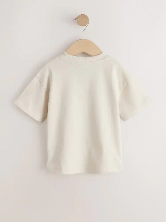 |Boy| Camiseta Creme De Manga Curta Com Estampa (3 meses a 7 anos)