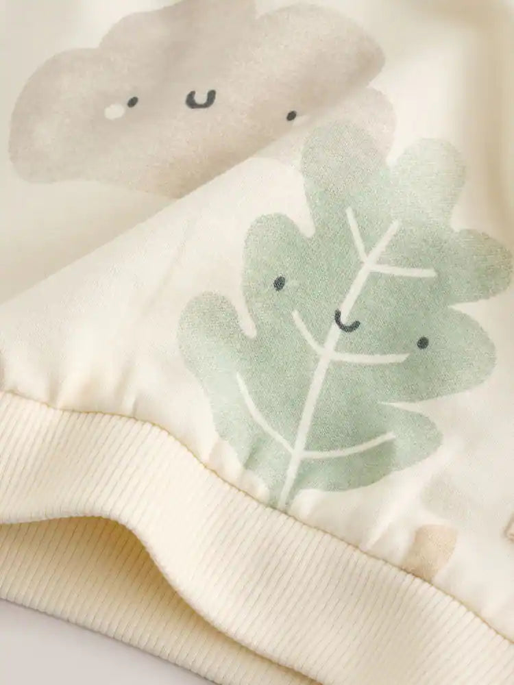 |BabyGirl| Conjunto de Moletom e Legging para Bebê com Estampa Outonal em Tons Neutros (0 meses a 2 anos)
