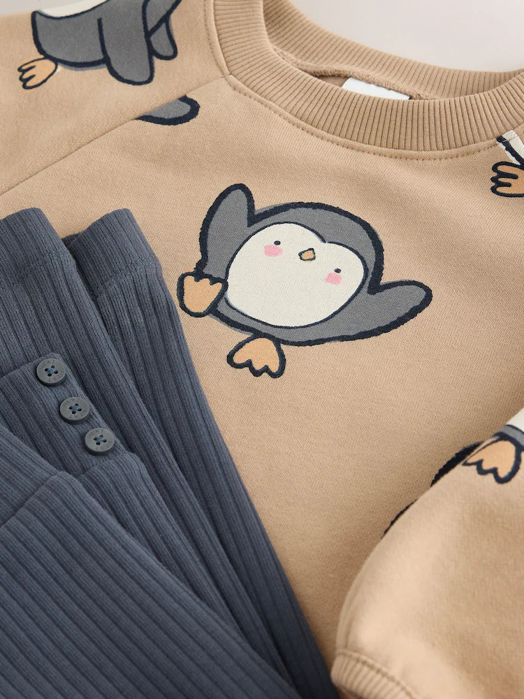 |Girl| Conjunto de Moletom e Legging em Tons Neutros (3 meses a 7 anos)