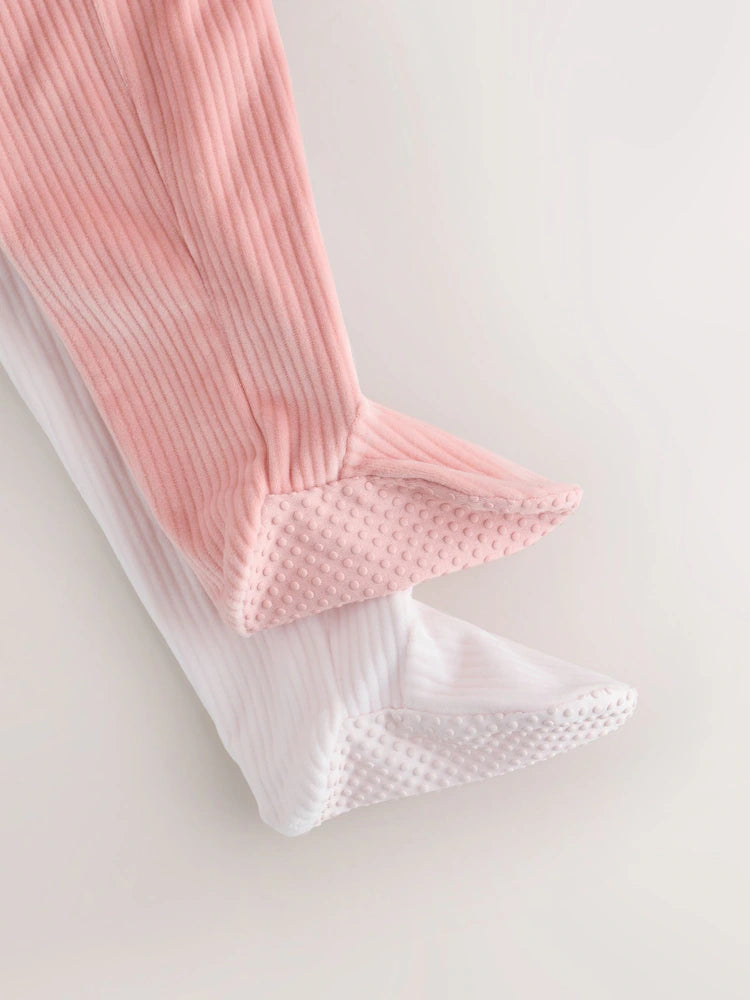 |BabyGirl| Kit Com 2 Macacões De Bebê Em Veludo Com Coração Rosa e Zíper Bidirecional