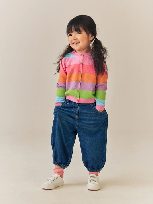 |Girl| Cardigã de Tricô com Listras Arco-Íris (3 meses a 7 anos)