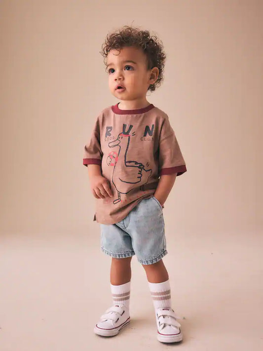 |Boy| Camiseta De Manga Curta Com Estampa De Pato Marrom (3 meses a 7 anos)