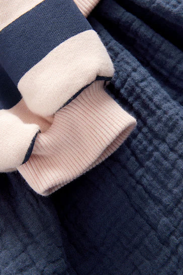 |Girl| Vestido Sweat Manga Longa - Azul Marinho (3 meses a 7 anos)