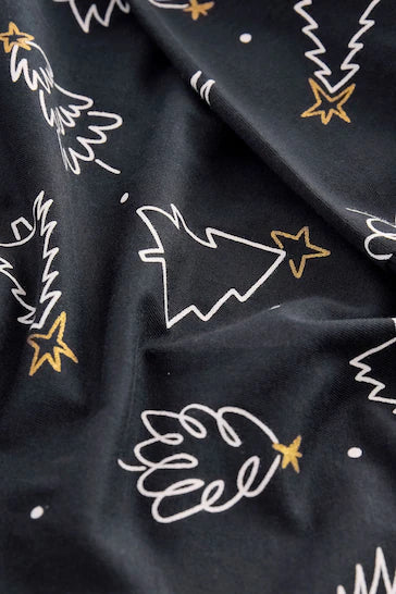 |BigGirl| Pijama 100% Algodão Para Família, Arvore De Natal Infantil, Preto/Branco (9 meses a 16 anos)