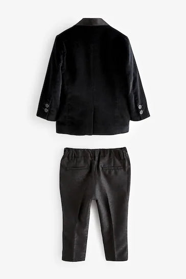 |Boy| Conjunto De Blazer, Camisa, Calças e Gravata Borboleta De Veludo Preto (3 meses a 9 anos)