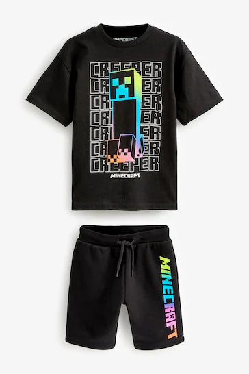 Conjunto De Camiseta e Shorts De Licença De Manga Curta - Minecraft Black/Rainbow (3-16 anos)